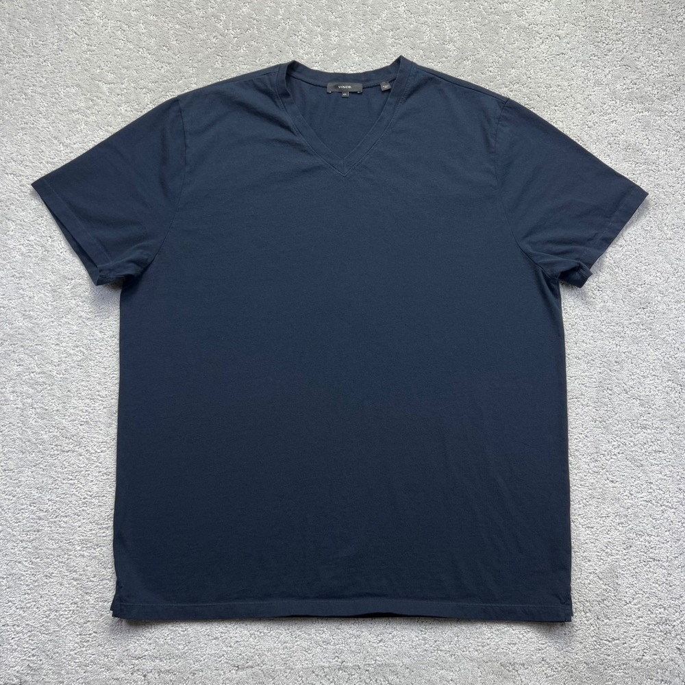 Vince V-Neck T-Shirt Mens‎ XXL Black Short Sleeve 100% Cotton Blank Tee Casual